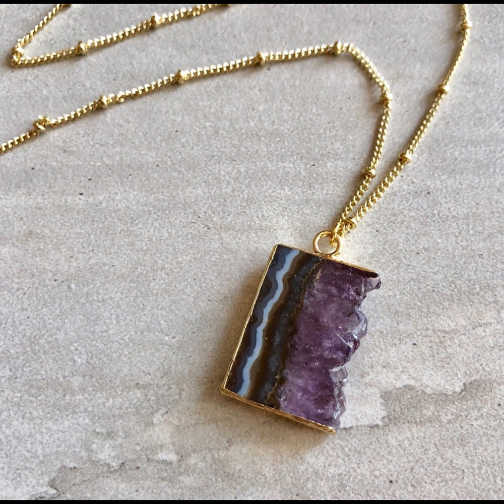 **SALE!!** Amethyst Slice 14K Gold Boho Necklace